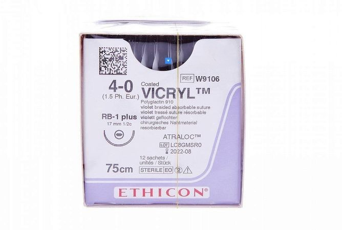 Викрил 4 0  W 9106 (75см,17мм,1 2) 12шт.