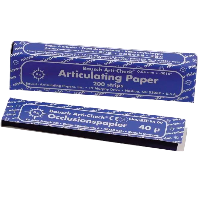 Bausch окклюзионная бумага BK09 прямая-полоски в пачке (синяя) 200шт,40мкм.