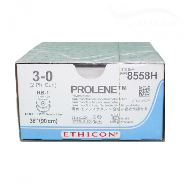Prolene Пролен 3 0  (90см, 2 иглы колющие,) 12 шт