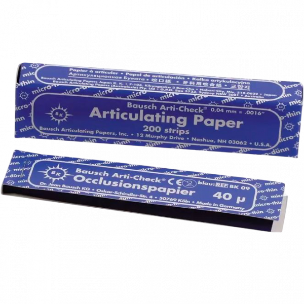 Bausch окклюзионная бумага BK09 прямая-полоски в пачке (синяя) 200шт,40мкм.