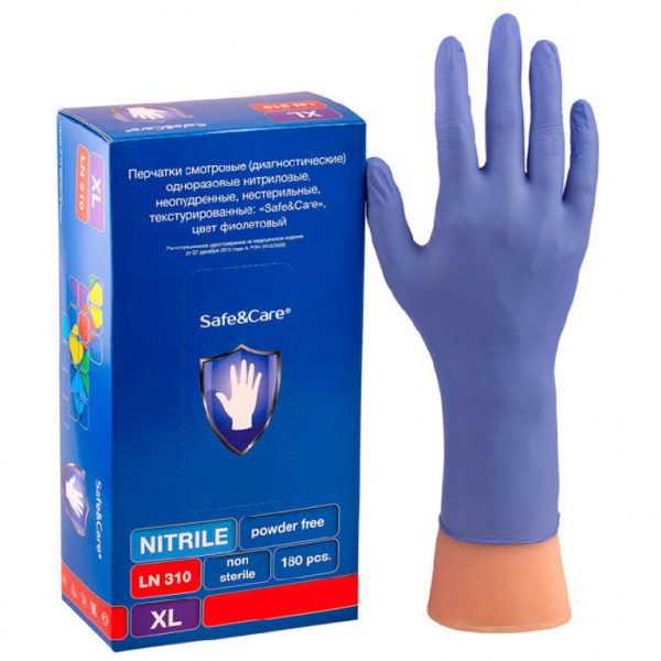 Перчатки нитриловые НИТРИЛ Safe&Care XL(9-10) Фиолетовые(180шт)